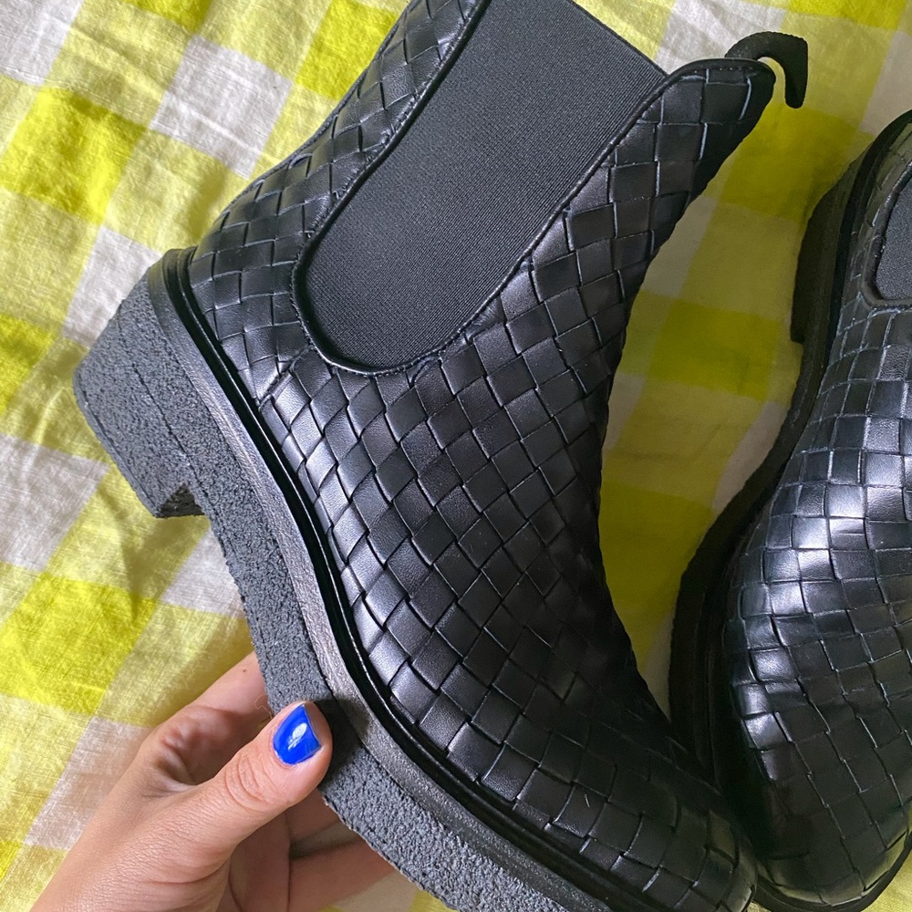 Loeffler Randall Raquel Black Ankle Boots with Woven Leather